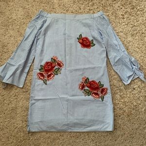 Romeo & Juliet Blue Off-the-Shoulder Striped Dress